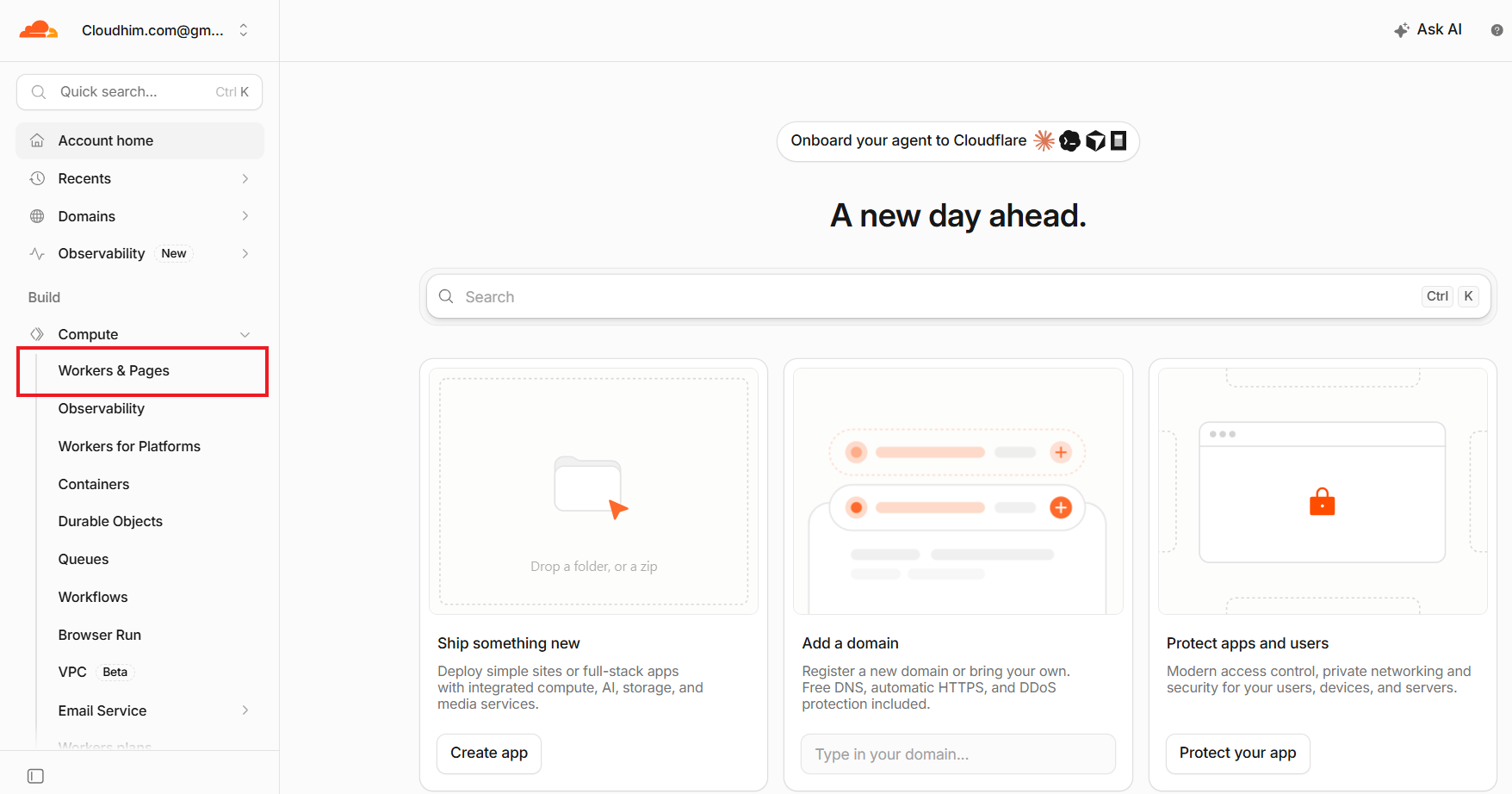 Cloudflare Workers & Pages Menu